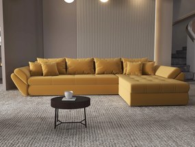 Colțar extensibil dumonde cu ladă de depozitare si sezut confortabil din spuma high-density, Loana XL Royal Mustar II 335x185 cm