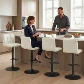 HOMCOM Set 2 Scaune de Bar din Piele PU cu Suport pentru Picioare, Scaune Rotative, Bucătărie, Crem | Aosom Romania