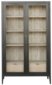 Vitrina, gri, din lemn masiv, L108 cm, aspect rustic, Ernest