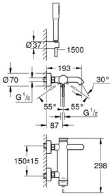 Pachet baterii baie Grohe Essence New,baterie cada cu set dus, baterie lavoar marimea S-(33628001,23589001)