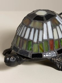 Lampa de masa in forma de broasca testoasa din metal, cu abajur din sticla vitrata , "Turtle"