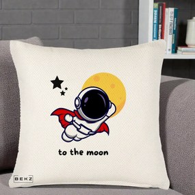 Perna Decorativa Astronaut To The Moon, 40x40 cm, Crem Reliefat, Husa Detasabila, Perna Inclusa, BEKZ®