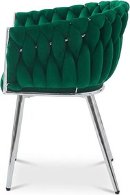 Fotoliu de dining din catifea ORION VELVET cu picioare argintii, verde.