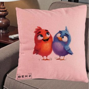 Perna Decorativa Pasarele Vesele Duo, 40x40 cm, Roz, Husa Detasabila, Perna Inclusa, BEKZ®