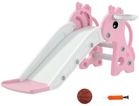 AIYAPLAY Tobogan pentru copii 3 în 1 în formă de girafă cu coș de baschet, cățărare și minge, 106 x 51,5 x 52 cm, roz | Aosom Romania