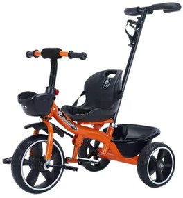 Tricicleta cu maner de impins, 2 - 6 ani, Portocaliu, Maner detasabil