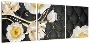 Tablou - Imagine cu flori de trandafir alb (cu ceas) (90x30 cm)