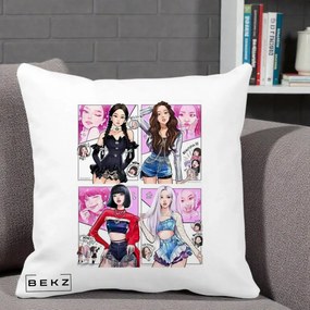 Perna Personalizata K-pop BLACKPINK Fanart Manga Benzi Desenate 4 Membre, 40x40 cm, Alba Mata, Husa Detasabila, Perna Inclusa, BEKZ®
