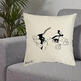 Perna Decorativa Ochi care Rup Suprafata, 40x40 cm, Ecru, Husa Detasabila, Perna Inclusa, BEKZ®