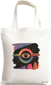 Sacosa de Panza pentru Cumparaturi, Geanta Tote, model Celestial Eye 15, 38x34.5 cm, Alba, BEKZ®