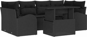 vidaXL Set de canapele pentru grădină cu pernă 7 pcs Negru Rattan poli