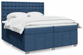 vidaXL Pat box spring cu saltea, albastru, 200x200 cm, textil