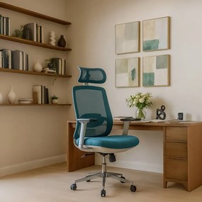 Scaun birou ergonomic bleu din mesh cu suport lombar reglabi OFF 403