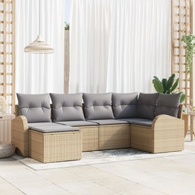 vidaXL Set de canapele pentru grădină cu pernă 6 pcs Bej Rattan poli