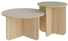 Măsuțe de cafea crem/în culoare naturală 2 buc. rotunde cu aspect de lemn de stejar ø 70 cm Hillary – Marckeric