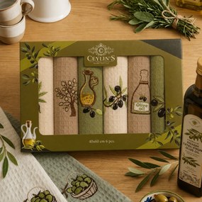 Set 6 prosoape bucatarie din bumbac, 40x60 cm, model Olive