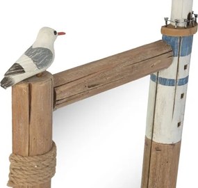 Oglindă decorativă 3D de perete din lemn reciclat și sticlă, 45×5×77 cm, „Lighthouse"