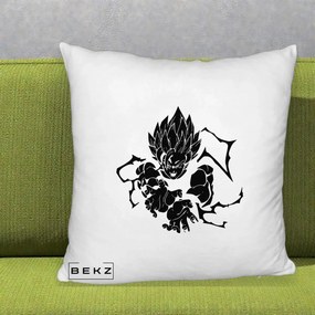 Perna Personalizata Dragon Ball Goku Super Saiyan Silueta, 40x40 cm, Alb Pufos, Husa Detasabila, Perna Inclusa, BEKZ®