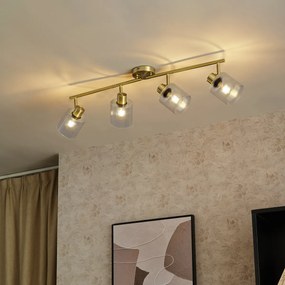 Plafonieră cu spoturi aurie cu sticlă 4 lumini reglabile - Laura