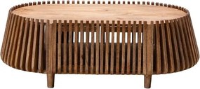 Măsuță de cafea din lemn de mango, ovală, cu structură din lamele verticale, natur, finisaj satinat, 120×70×40 cm, „Narok"
