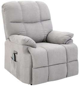 HOMCOM Scaun cu Ajutor pentru Ridicare, Scaun de Masaj, Fotoliu Relaxant cu Port USB, Scaun TV cu Telecomandă, Buzunar Lateral, Scaun TV Inclinabil în Aspect de Catifea, Gri | Aosom Romania