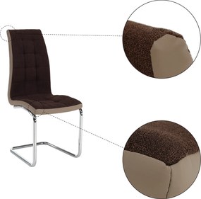 Scaun bucătărie, material textil maro/piele ecologică bej/crom, SALOMA NEW