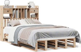 vidaXL Pat cu bibliotecă fără saltea, 135x190 cm, lemn masiv de pin