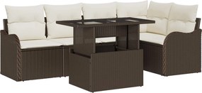 vidaXL Set de canapele pentru grădină cu pernă 6 pcs Maro Poli Rattan