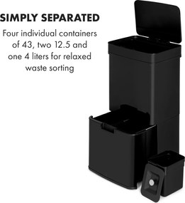 Klarstein Touchless Black Steel Steel, coș de gunoi, senzor, 72 l, negru