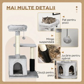 PawHut Copac de Zgâriat Multinivel pentru Pisici cu Stâlp din Sisal, Pat și Căsuță, Plus Moale, Gri | Aosom Romania