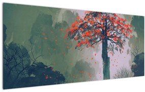 Tablou - Copacul roșu singuratic (120x50 cm)