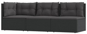 319592 vidaXL Set mobilier de grădină cu perne, 3 piese, negru, poliratan