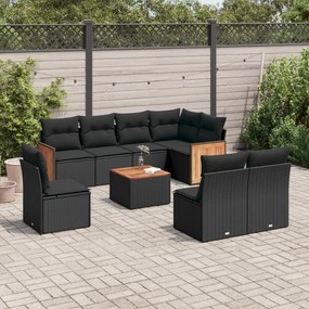 3227728 vidaXL Set mobilier de grădină cu perne, 9 piese, negru, poliratan