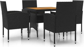 vidaXL Set mobilier de exterior, 5 piese, negru, poliratan