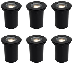 Set de 6 spoturi moderne de sol pentru exterior negru 35 mm reglabile IP65 - Delux