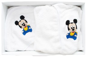 Set de baie pentru bebelusi, cu 3 piese, brodat cu Mickey Mouse, Alb- SDB-08