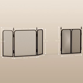 HOMCOM Paravan Pliant pentru Șemineu cu 3 Panouri, Paravan de Protecție din Metal, 96x1,3x56 cm, Negru | Aosom Romania