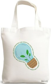 Sacosa de Panza pentru Cumparaturi, Geanta Tote, model Think Green, 38x34.5 cm, Alba, BEKZ®