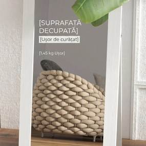 HOMCOM Oglindă cu Ramă din MDF, Picioare și Cârlige pentru Utilizare pe Podea sau pe Perete, 37x40x155 cm, Alb | Aosom Romania