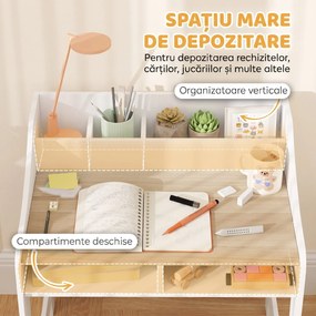 AIYAPLAY Set birou și scaun pentru copii 3-8 ani cu 3 compartimente deschise, margini rotunjite, din lemn, culoare lemn | Aosom Romania