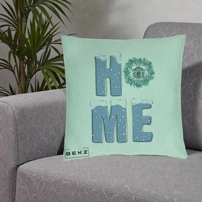 Perna Decorativa HOME Iarna cu Coroana, 40x40 cm, Verde Menta, Husa Detasabila, Perna Inclusa, BEKZ®