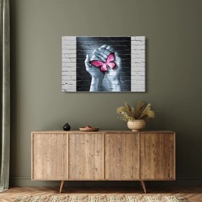 Tablou - Fluture roz în perete (90x60 cm)