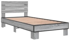 845740 vidaXL Cadru de pat, gri sonoma, 100x200 cm, lemn prelucrat și metal