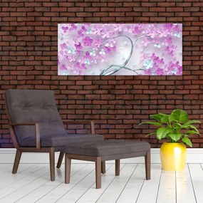 Tablouri cu flori pe trunchi argintiu - abstract (120x50 cm)