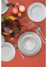 Set de masă din porțelan, 18 piese, alb cu detalii argintii