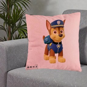 Perna Personalizata Chase PAW Patrol Albastru, 40x40 cm, Roz, Husa Detasabila, Perna Inclusa, BEKZ®