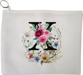 Portfard Cosmetice tip Plic, Cu litera X in Coronita Florala, 23x18 cm, Alb, BEKZ®