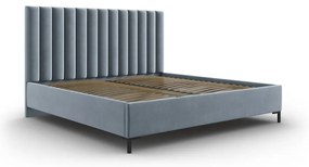Pat matrimonial albastru deschis tapițat cu spațiu de depozitare și somieră 160x200 cm Casey – Mazzini Beds