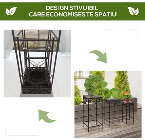 Outsunny Set de 3 Scaune Suport pentru Plante, Design Clasic din Fier, Ideal pentru Decorul Grădinii, Maro | Aosom Romania