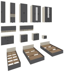 Dulap suspendat Malmo, 1 Usa, Stejar Alb/Antracit, 50 x 42 x 104 cm